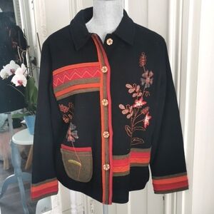 Women's Breckenridge wool blend with applique and embroidery. Cottagecore. Large